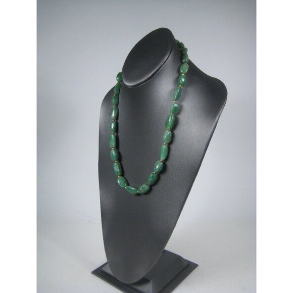 Vintage Green Aventurine Stone Beaded Necklace 23 Inch Brass Bead Jewelry - Picture 7 of 10
